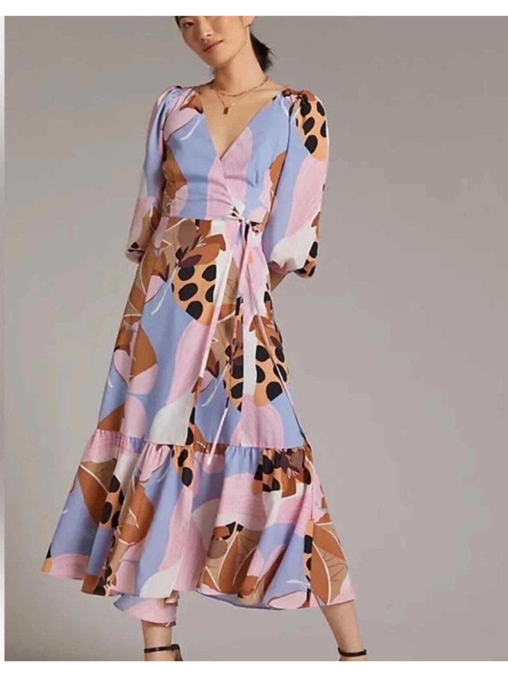 Anthropologie Hutch Midi Dress Open Back Wrap Pastel Wedding Guest Sz XS